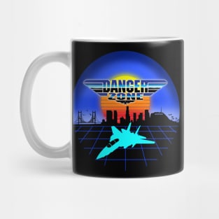 Danger Zone 80s Retro Neon Top Gun Maverick Logo Parody Rooster Sunset Skyline Mug